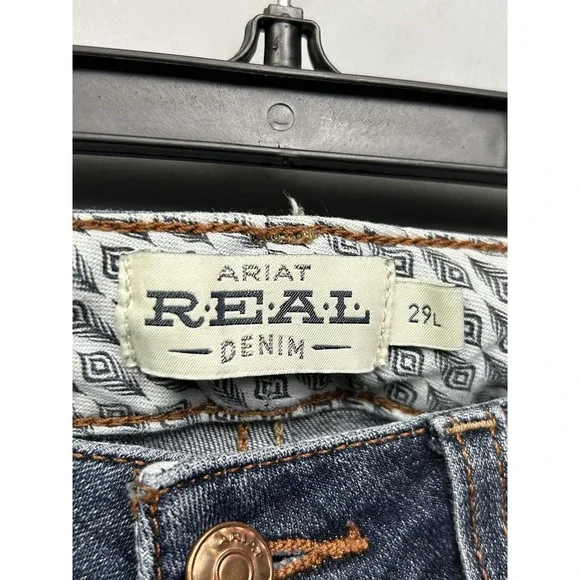 Ariat Jeans Womens 29 Long High Rise Flare REAL Brynlee Raw Hem Stretch Denim - Picture 4 of 10